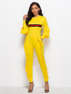 Striped Falbala With Pockets Sports Jumpsuit