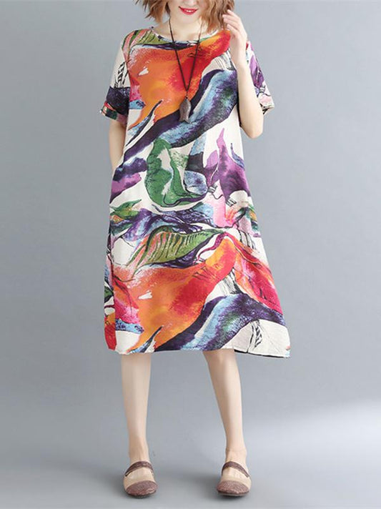 Loose Colorful Long Cotton Dress