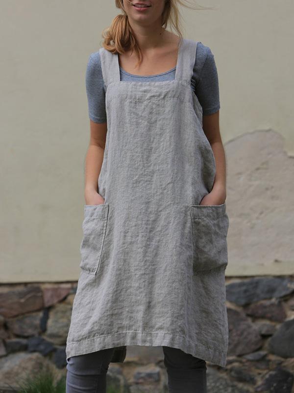 Linen Loose Pocket-with Simple Mini Dresses