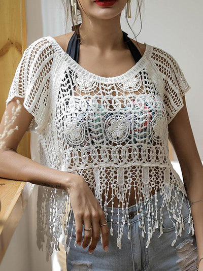 Hollow See-through Flower Tassel Cover Ups