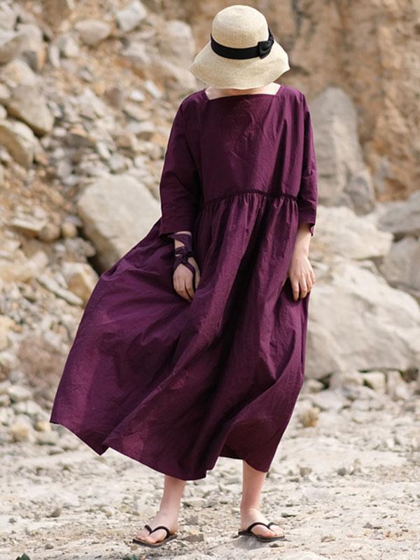 Casual Literary Square-cut Collar Long Dress