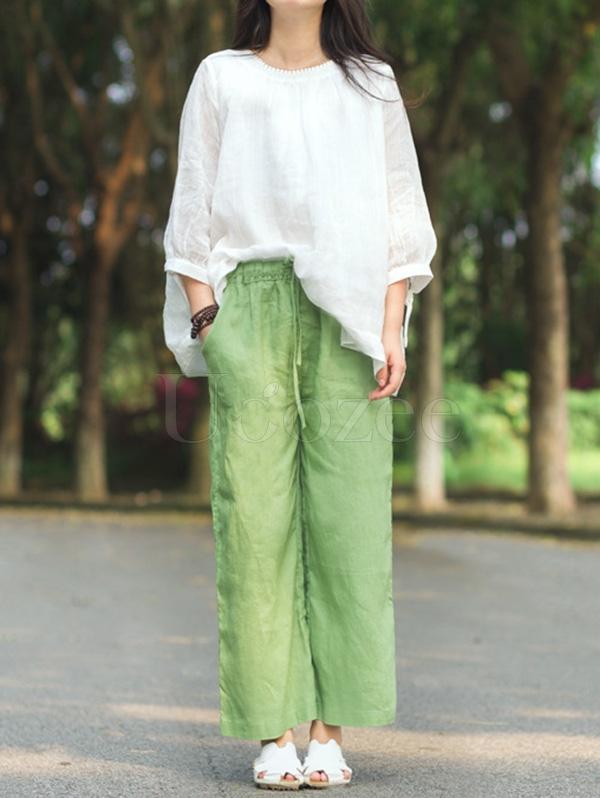 Retro Linen Drawstring Wide Leg Pants