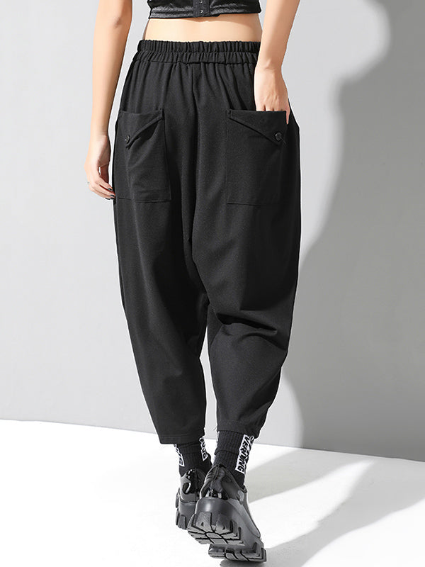 Stylish Black Asymmetric Elasticity Harem Pants