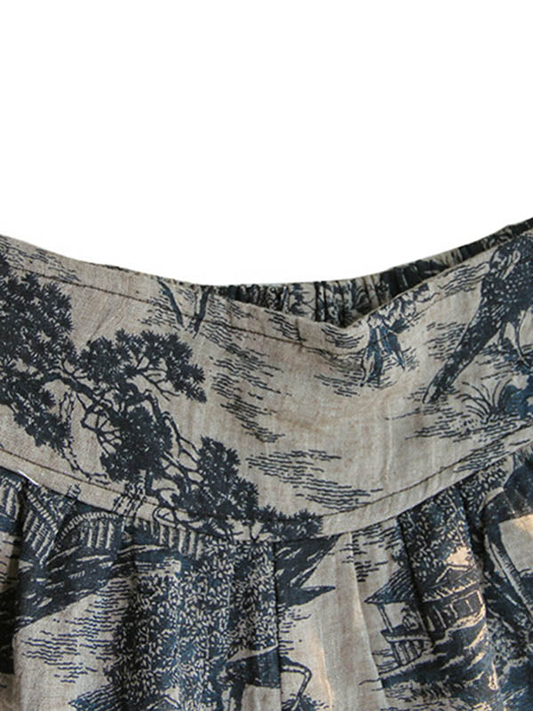 Vintage Elasticity Waist Ink Painting Printed Ninth Pants