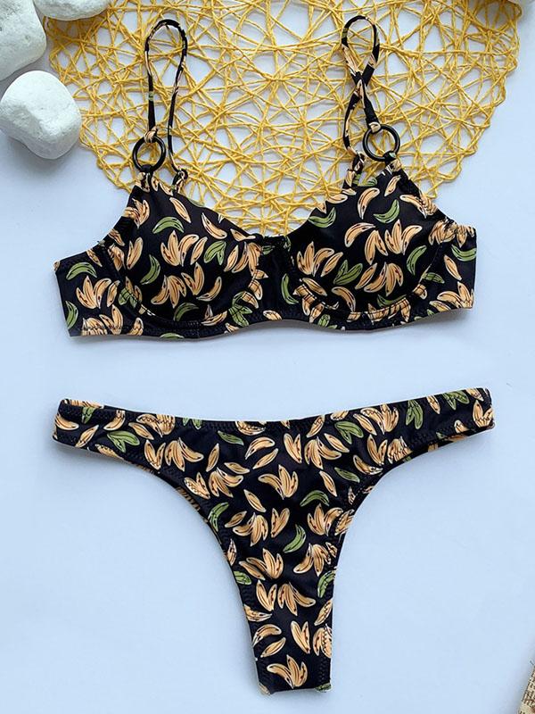 Leopard-Print Spaghetti-Neck Split Bikini Swimsuit