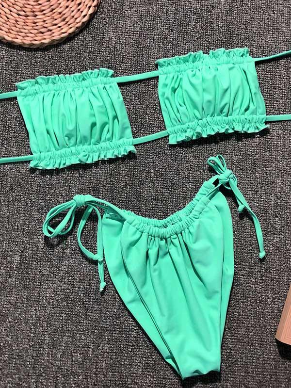 Sexy Fold Hollow Bikini Swimsuit