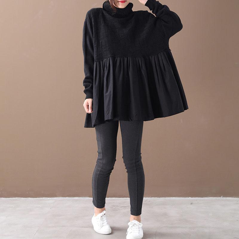 Buykud Pleated Spliced Solid Color Pullover Blouse