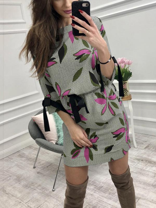 Floral Flared Long Sleeves Mini Dress