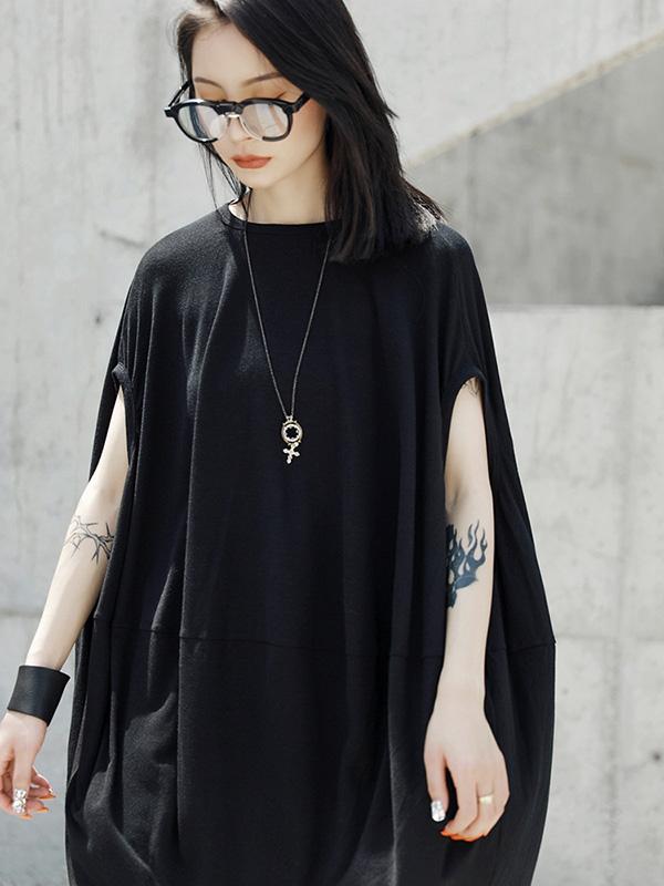 Loose Cloak Black Long T-shirt