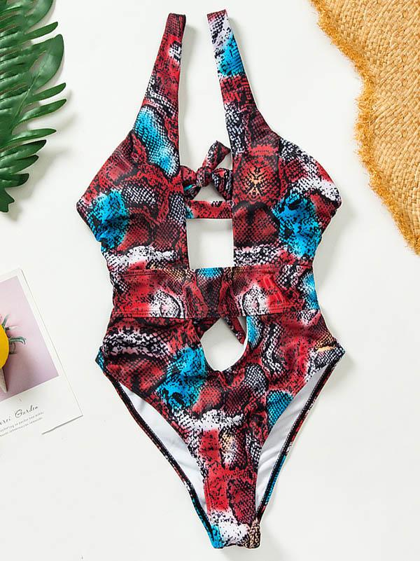 Snake-Print Bandeau One-Piece Swimwear