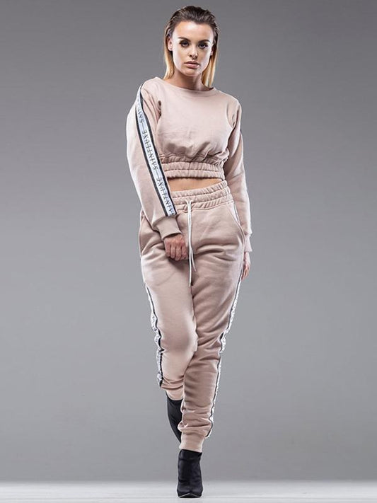 Letter Printed Drawstring Sweatershirt And Pants Sport Suits