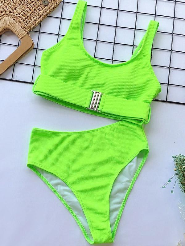 Plain Color Pit Bikini Swimsuit