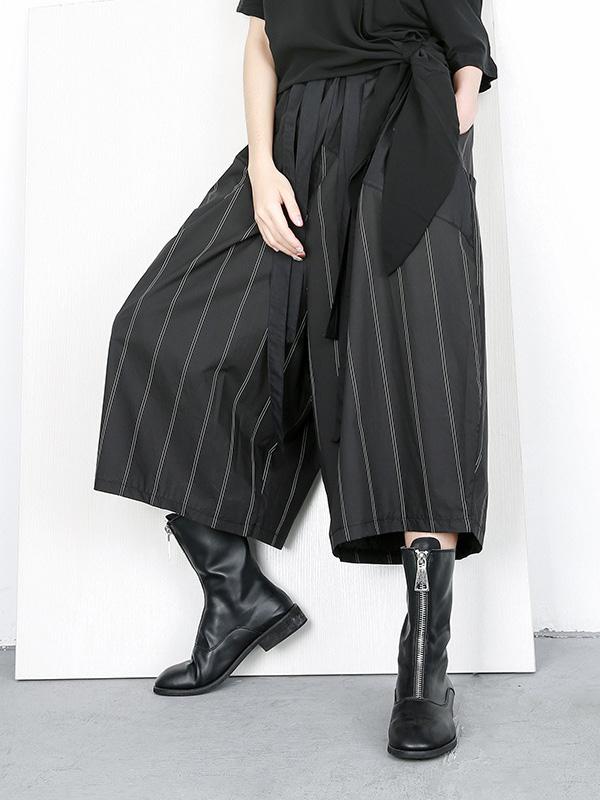 Stripes Wide-leg Elastic Fashion Pants