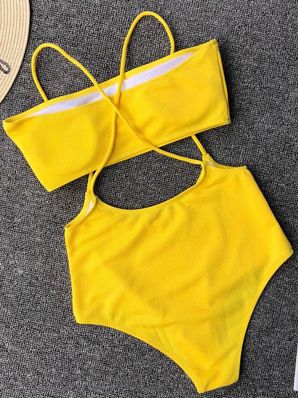 Sexy Solid Cropped Spaghetti-Neck Bikini