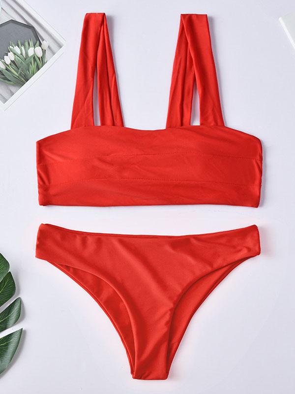 Sexy Strapless Solid Color Split Bikini Swimsuit