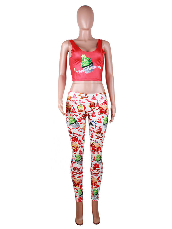 Wrap Christmas Print Bra&Leggings Suits