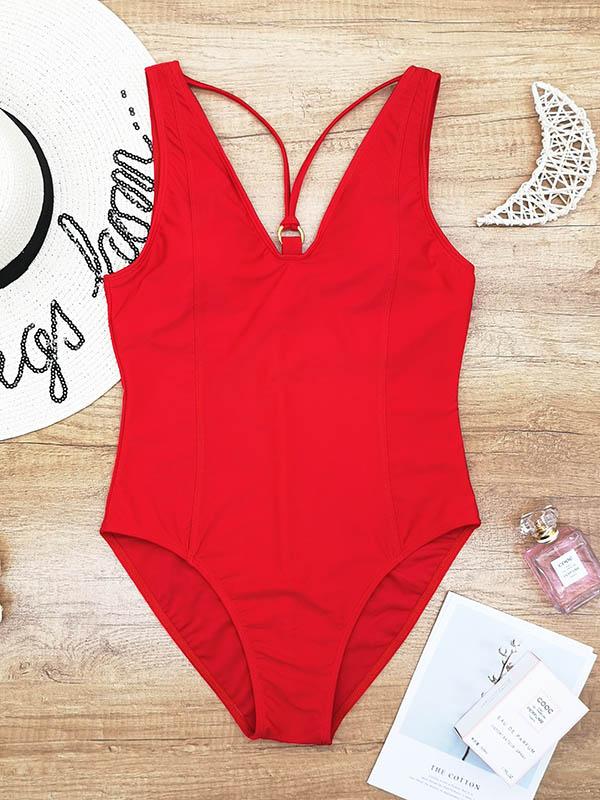 Solid Color One-Piece Swimsuit