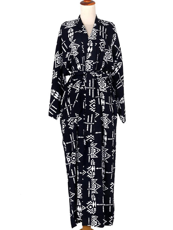 Bohemia Printed Belted Long Sleeves Cover-Up