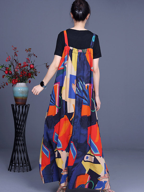 Original Two Pieces Printing Sleeveless Suspender Dress+T-Shirts Sets