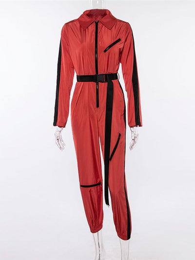 Long Sleeve Zipper Cargo Jumpsuits