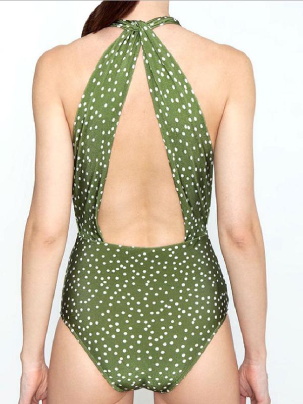 Sexy Deep V- Neck Polka-Dot One-Piece Swimwear