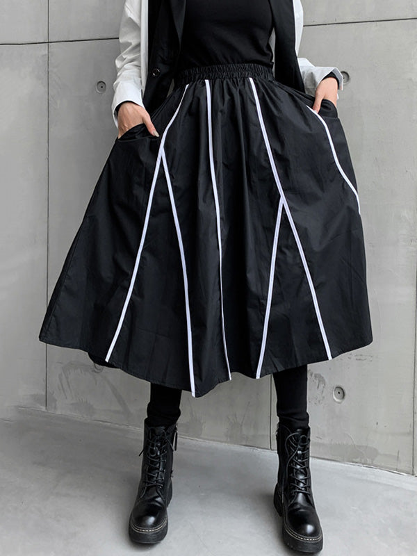 Cool Irregular Striped A-Line Long Skirt