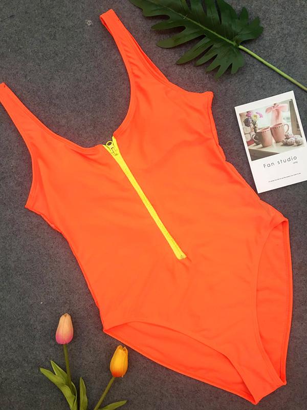 Zipper One-piece Swimwear