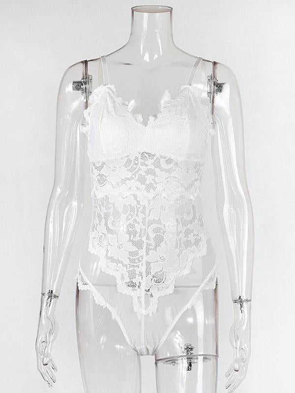 Lace Split-Joint Hollow One-Piece Bodysuit Lingerie