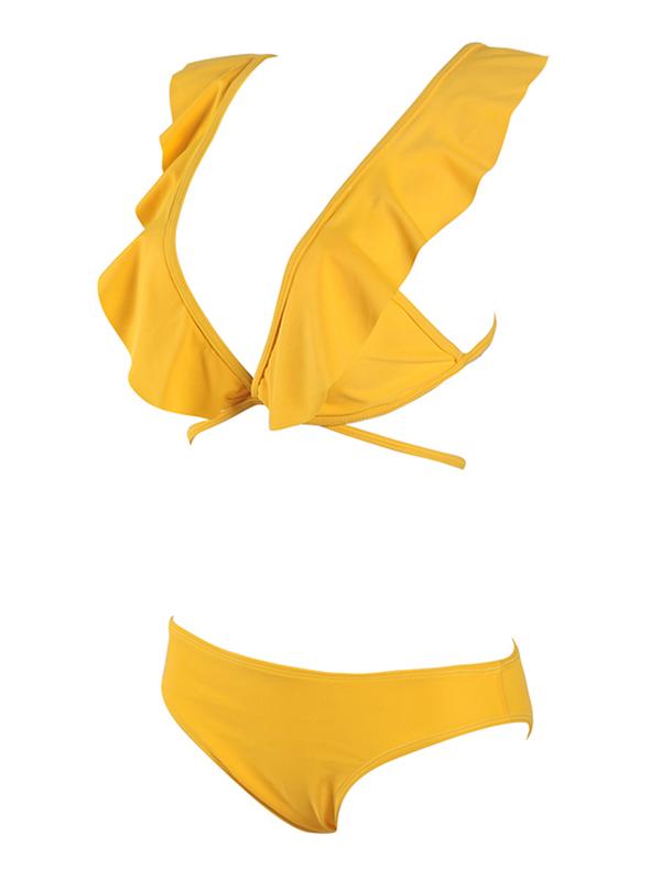 Ruffle Yellow Bikini Swimsuit