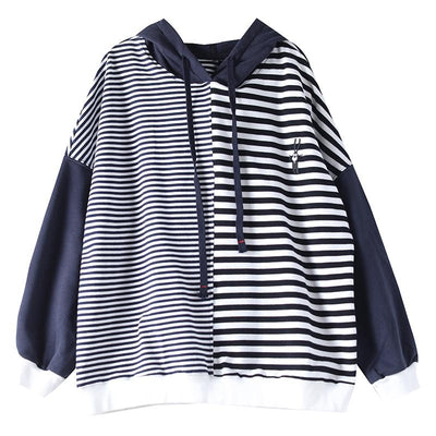 Buykud Thin Stripes And Thick Stripes Sleeve Spliced Casual Hoodie