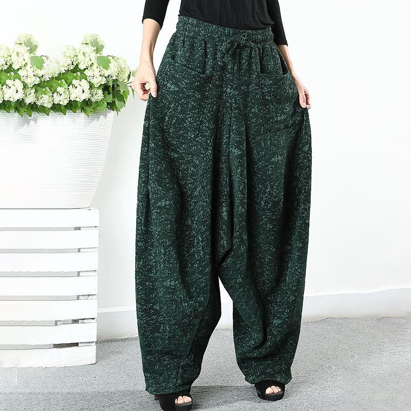 Buykud Solid Color Thick Warm Loose Casual Pants