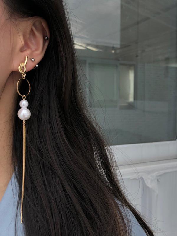 Pearl Split-joint Dissymmetry Long Earrings