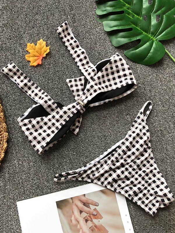 Sexy Plaid Bow-Embellished  Bikinis Swimwear