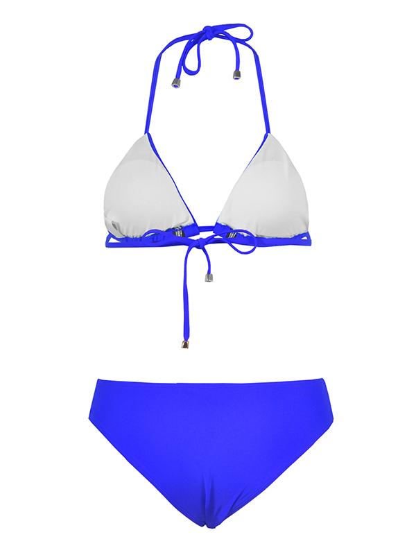 Plain Zipper Spaghetti Strap Bikini Swimsuit