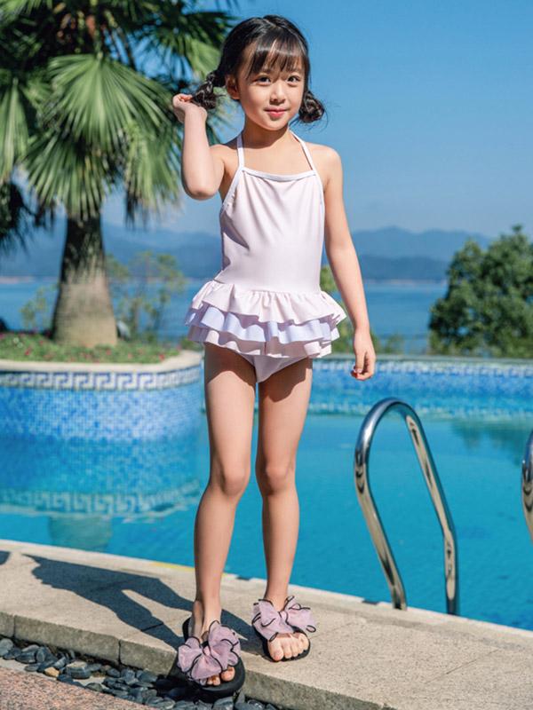 AONIHUA Solid Light Pink Sweet Girl Swimwear