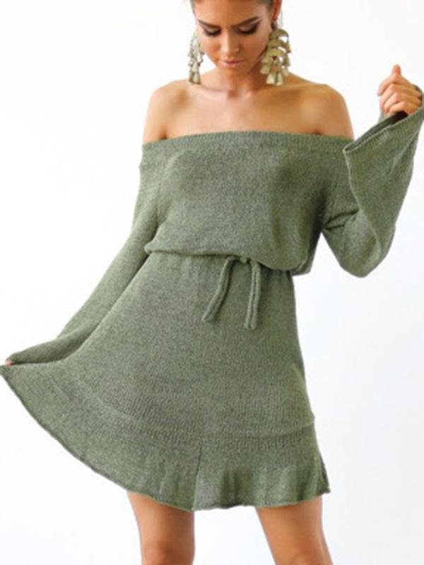 Off-the-shoulder Bandage Puff Sleeves Mini Dress