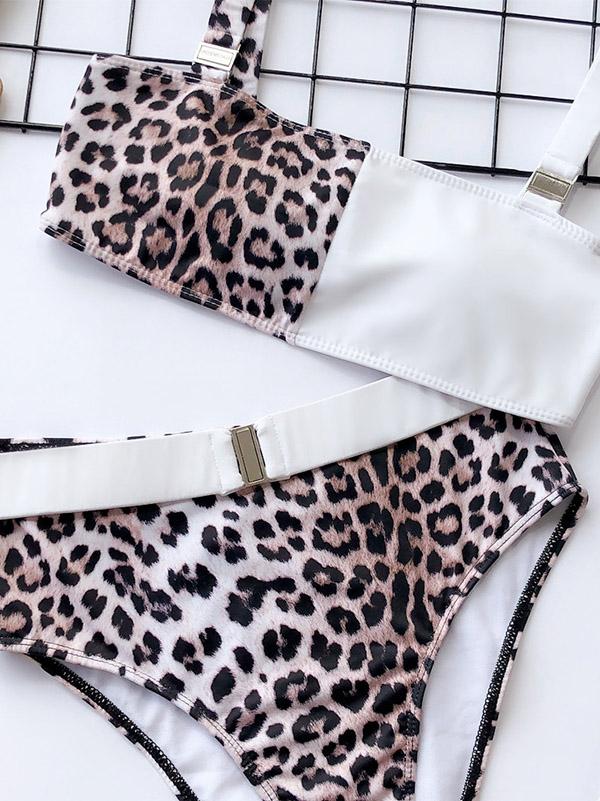 Empire Leopard Stitching Bikini Swimsuit