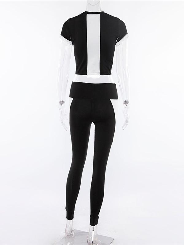 Two Tone Cropped Tee And Leggings Yoga Suits