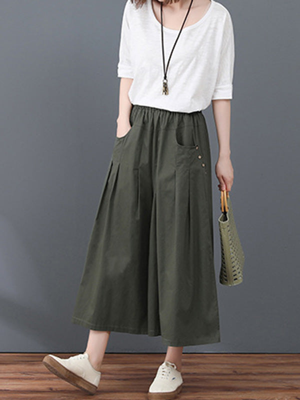 Casual Solid Color Column Wide Leg Culotte