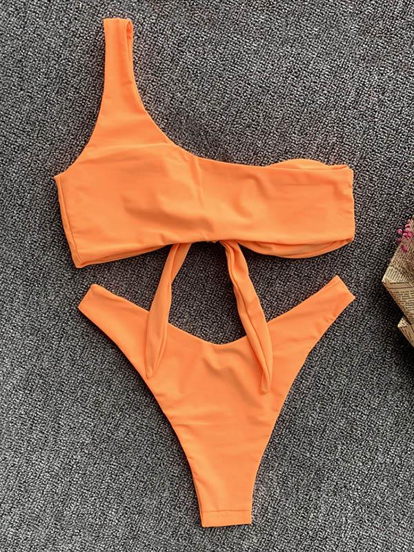 One-Shoulder Knotted Split Bikini Swimsuit