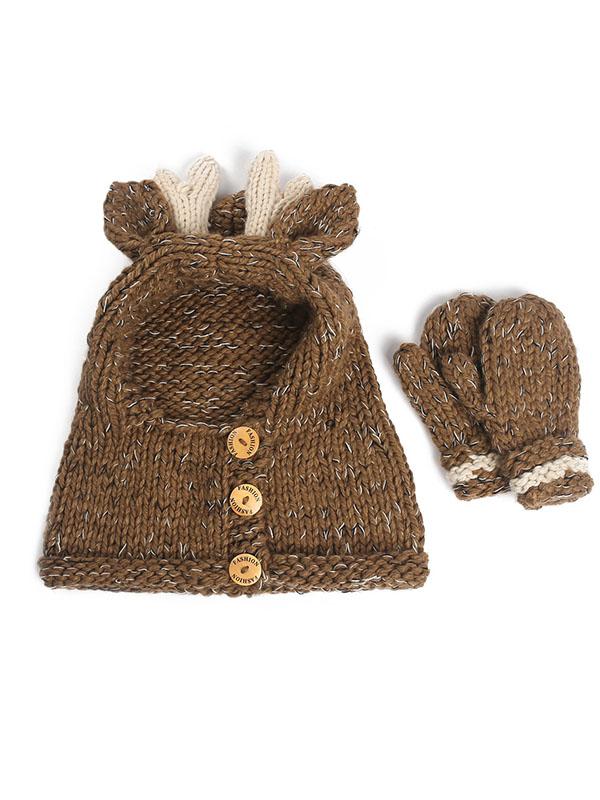 Knitted Elk Single Button Hat&Glove Accessories