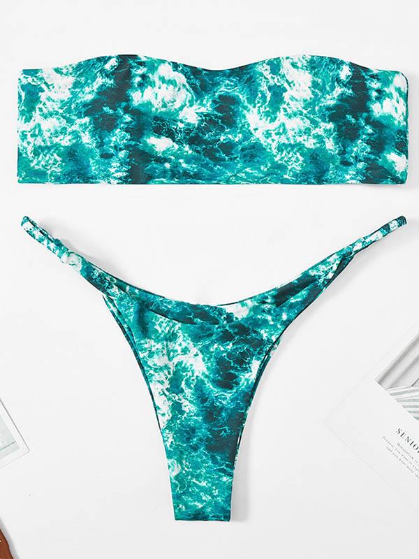 Ocean-Printed Bikini Swimsuit