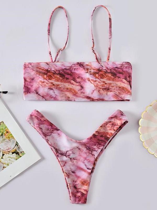 Sexy Strapless  Halo Dyeing Split Bikini Swimsuit