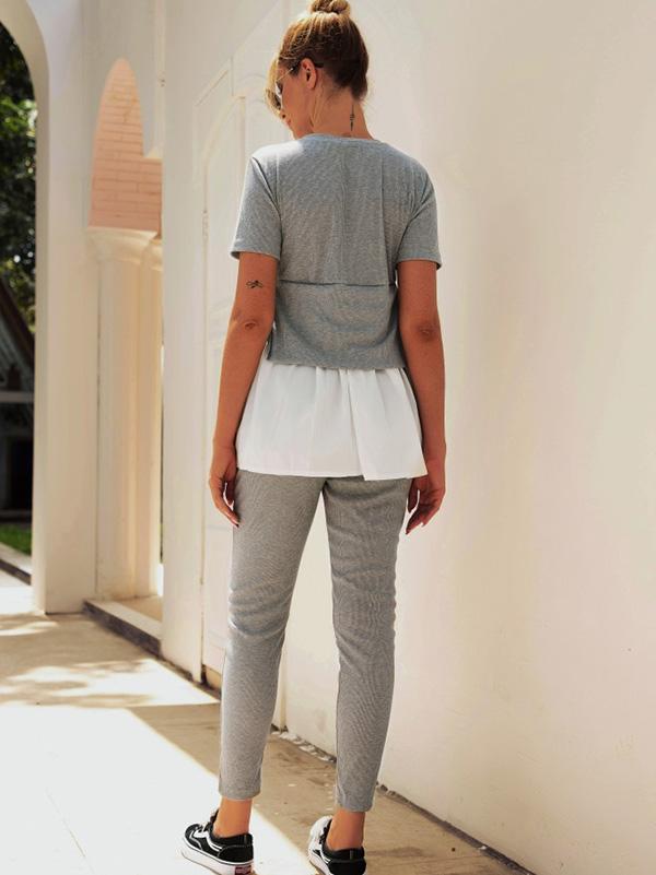 Falbala Split-joint Cropped Tee&Pants Sports Suits