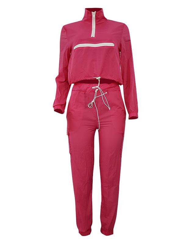 Zipper Crop Sweatershirt And Track Pants Suits