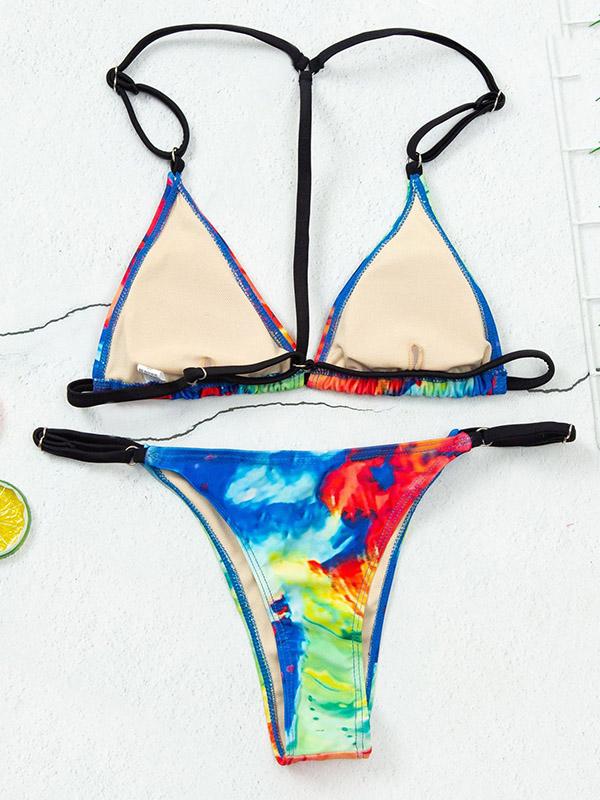 Sexy Triangles Spaghetti-Neck Printing Split Type Bikini Swimsuit