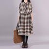 Buykud Lace Spliced Plaid Dot Loose Casual Dress