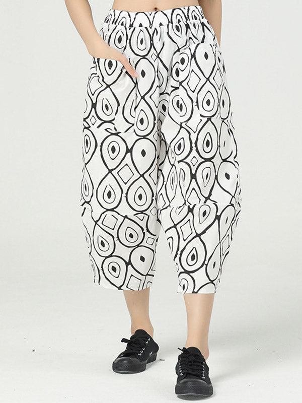 Original Asymmetric Printed Wide Leg Loose Pants