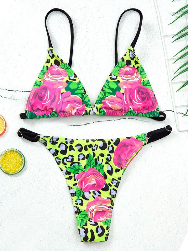 Sexy Triangles Spaghetti-Neck Printing Split Type Bikini Swimsuit