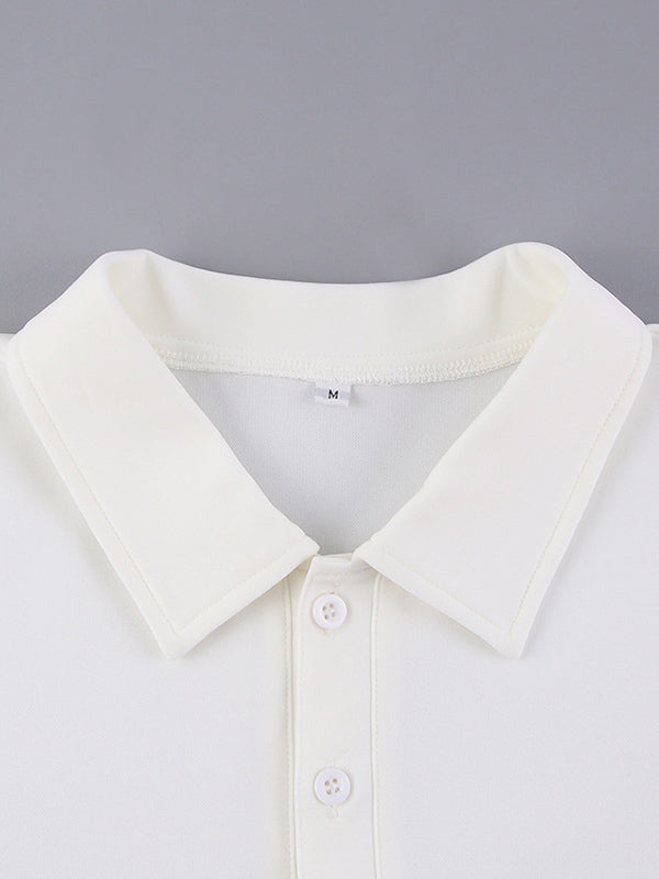 Simple White Lapel Polo Collar T-Shirt+ Shorts Two Pieces Set